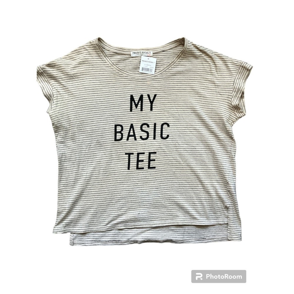 Project Social T Los Angeles My Basic Tee High Low Boxy Cut Striped Shirt Size S
